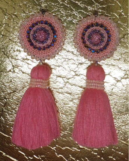 Háčkované  dizajnové náušnice "Romantická ruža"